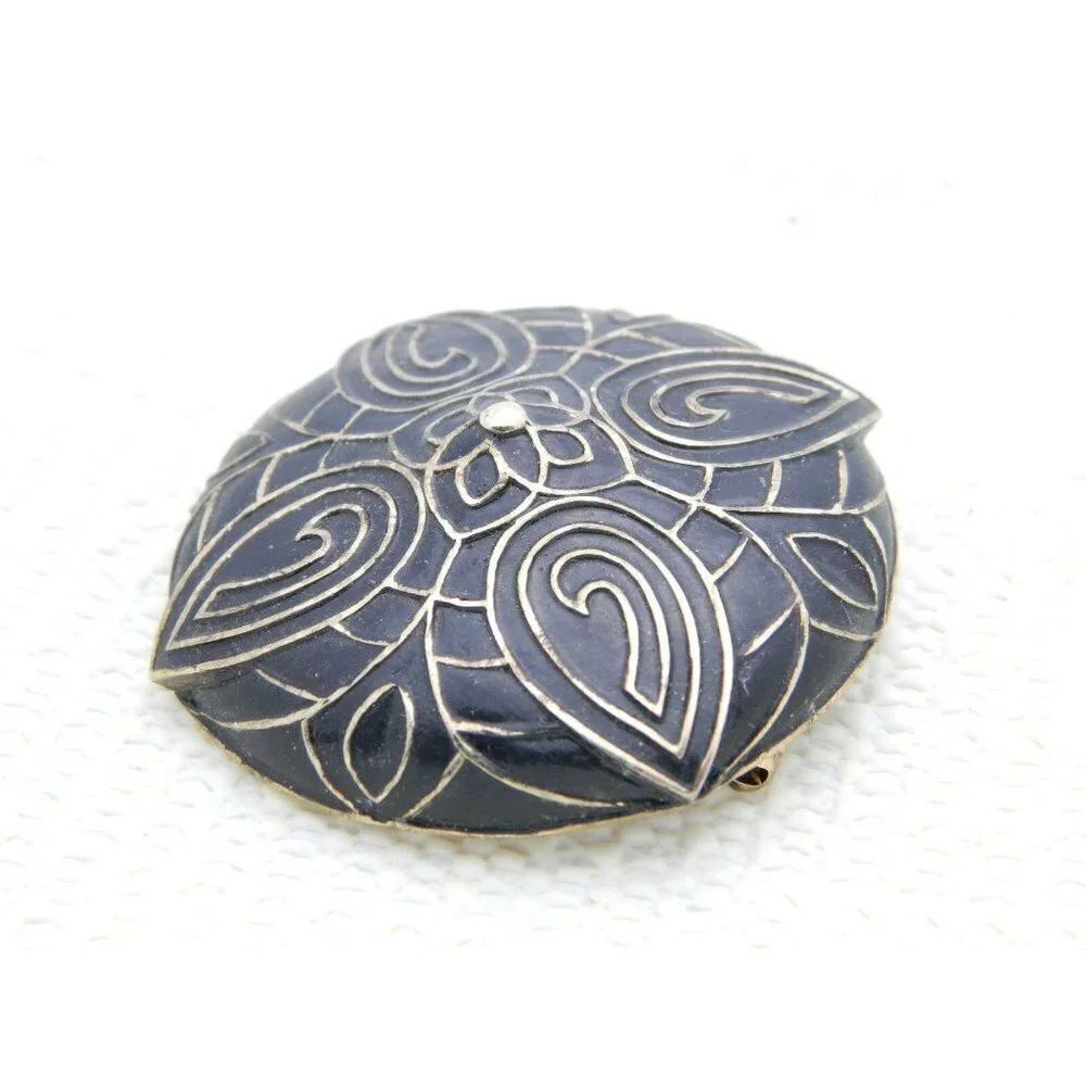 MARVELLA Gold Tone Black Enamel Art Deco Style